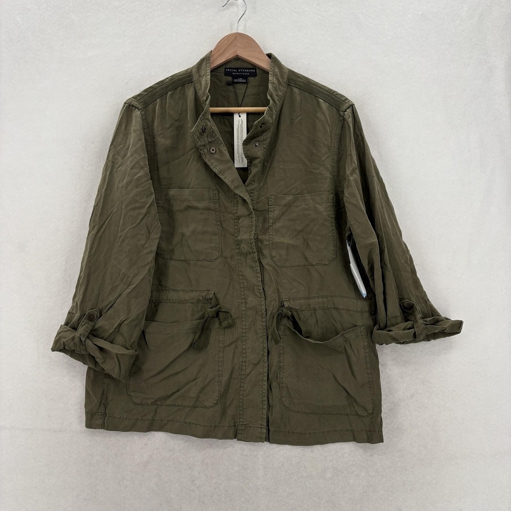 Social Standard By Sanctuary Safari Jacket Womens Large Green Tencel Belted NWT